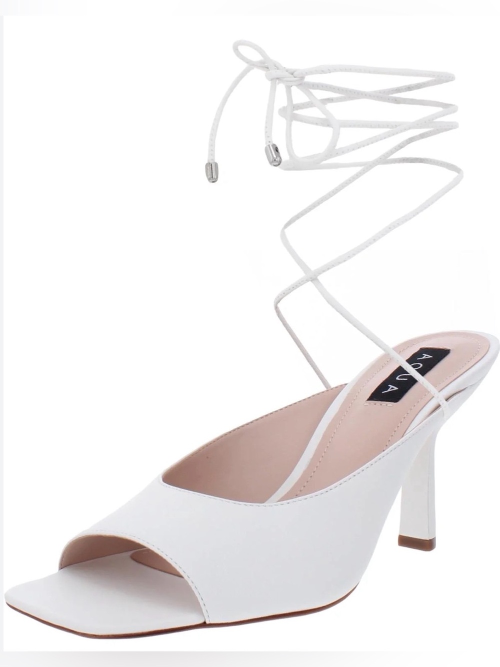 AQUA Amiele White Kid Skin Leather Lace Up Mule Heel Sandals NIB Size 8